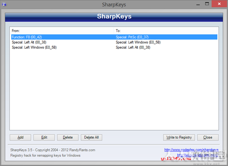 Sharpkeys(键盘按键修改器)